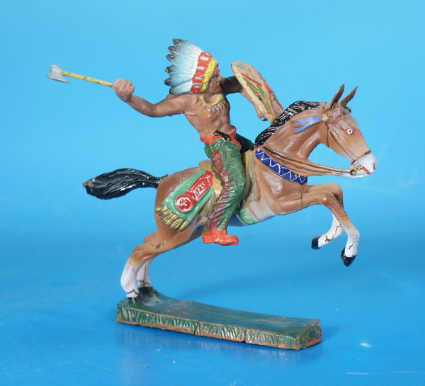 ELASTOLIN Indianer mit Tomahawk zu Pferd Masse WE555