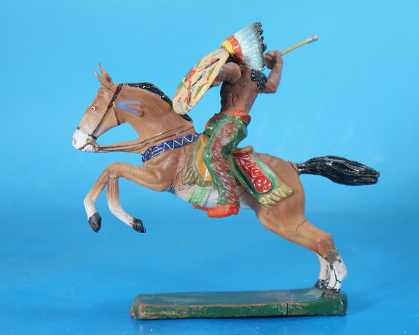 ELASTOLIN Indianer mit Tomahawk zu Pferd Masse WE555