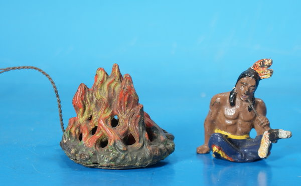 LINEOL Indianer mit Pfeife + Feuer Masse WL032