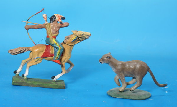 LINEOL Indianer mit Bogen zu Pferd jagd Puma Masse WL046