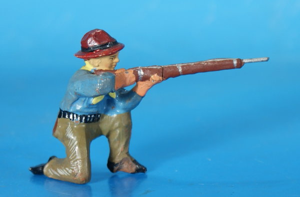 ELASTOLIN Cowboy mit Gewehr kniend blau Masse WE159