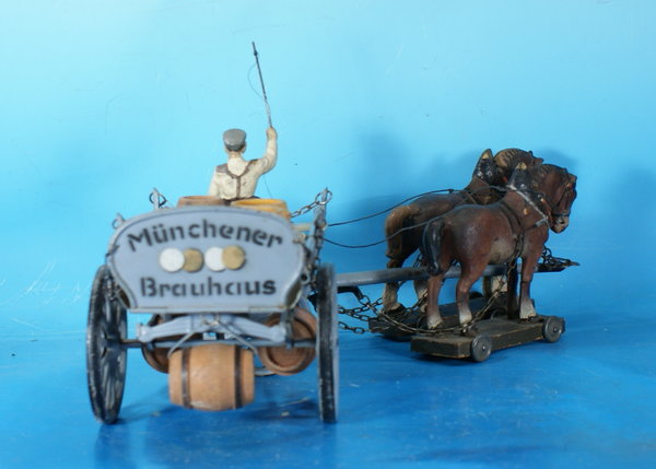 LINEOL Bierwagen mit Standpferden um 1920 Blech/Masse L985