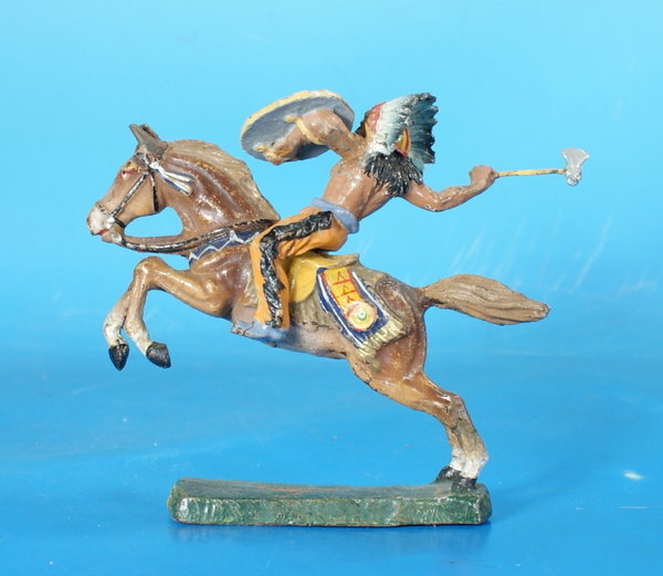 ELASTOLIN Indianer mit Beil zu Pferd um 1930 Masse WE293