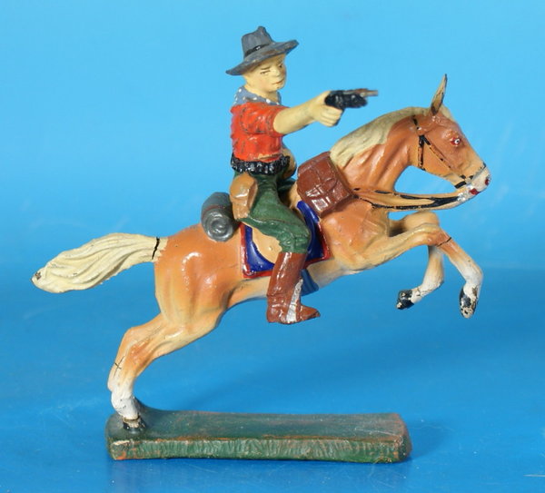 ELASTOLIN Cowboy mit Pistole zu Pferd um 1950 Masse WE633P