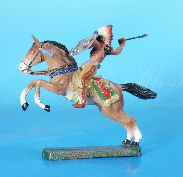 ELASTOLIN Indianer mit Beil zu Pferd um 1950 Masse WE617H