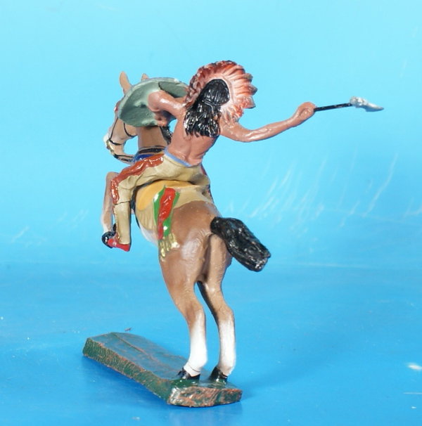 ELASTOLIN Indianer mit Beil zu Pferd um 1950 Masse WE617H