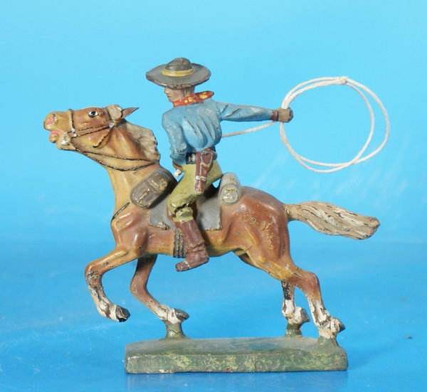 LINEOL Cowboy mit Lasso zu Pferd um 1930 Masse WL683 C