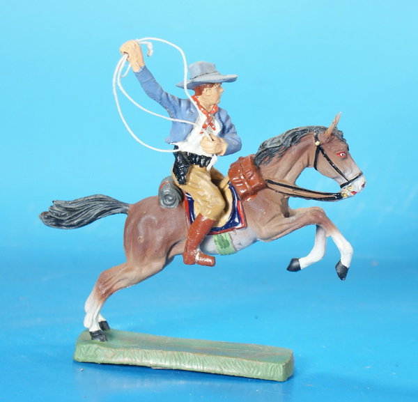 ELASTOLIN Cowboy mit Lasso zu Pferd um 1950 Masse WE719 C5
