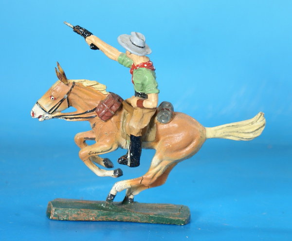ELASTOLIN Cowboy mit Pistole zu Pferd um 1950 Masse WE724 C5