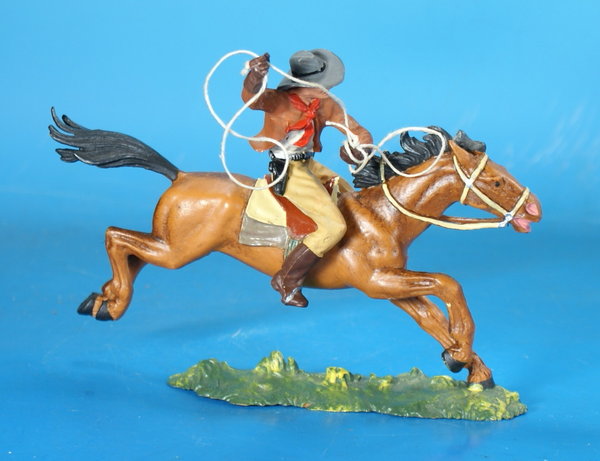 ELASTOLIN Cowboy mit Lasso zu Pferd um 1960 Plastik WEP283 C7