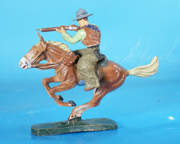 ELASTOLIN Cowboy m. Gewehr zu Pferd um 1950 Masse WE766 E