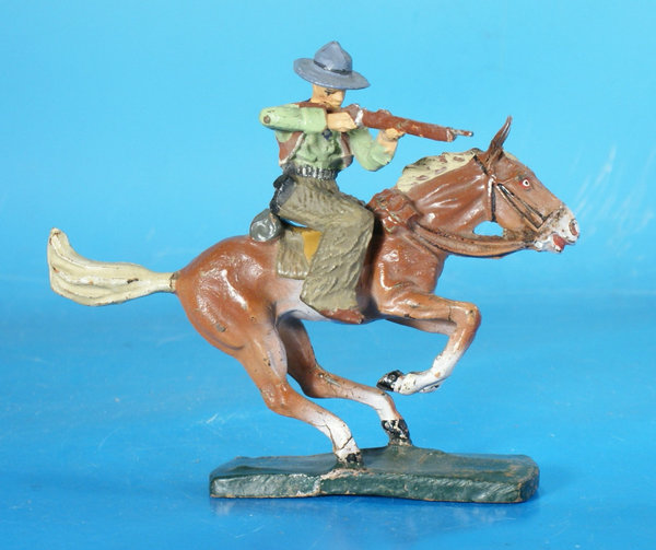 ELASTOLIN Cowboy m. Gewehr zu Pferd um 1950 Masse WE766 E