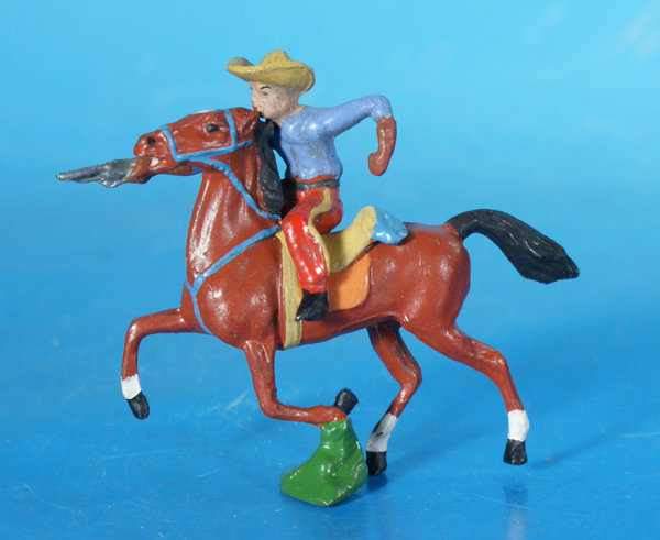 MERTEN Cowboy mit Pistole zu Pferd 4 cm um 1950 Metall WeMe002 Y