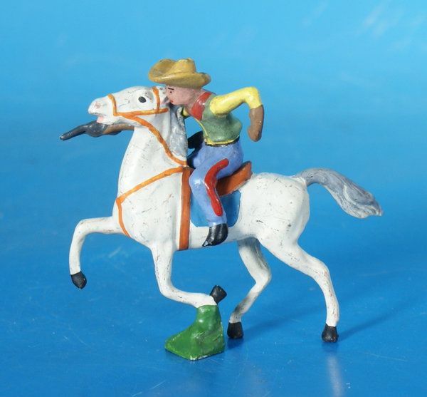 MERTEN Cowboy mit Pistole zu Pferd 4 cm um 1950 Metall WeMe006 Y