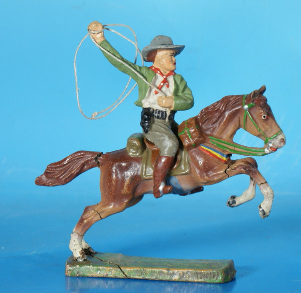 ELASTOLIN Cowboy mit Lasso zu Pferd um 1930 WE863 c28