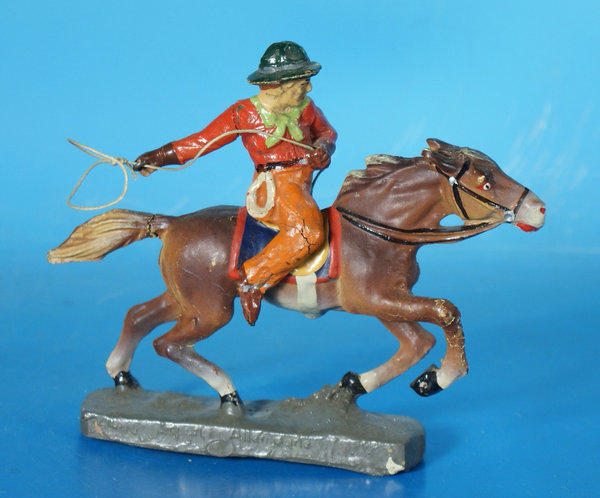 ELASTOLIN Cowboy m. Lasso zu Pferd um 1930 WE452 c13